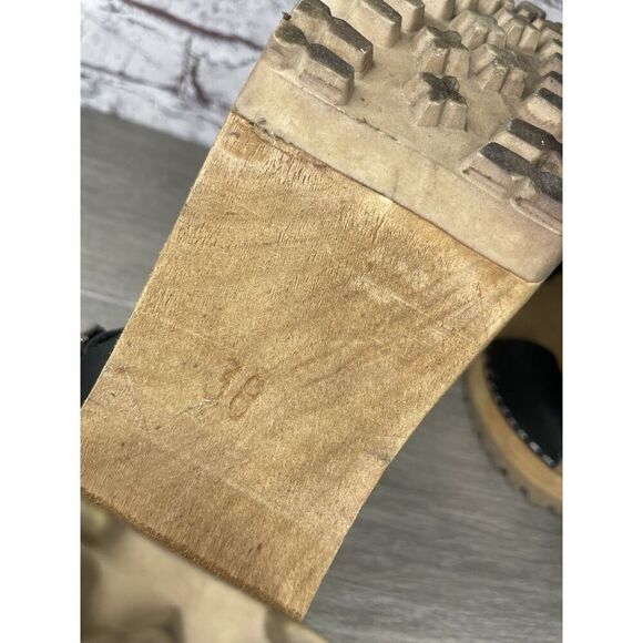 Swedish Hasbeens Black Leather Wooden Heel Peep Toe Ankle Strap Sandals Women 38 - Picture 14 of 16